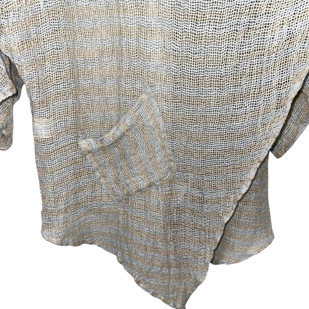 Mastro Moda Tan Blue Linen Woven Open Front Draped Cardigan One Size - Picture 5 of 12